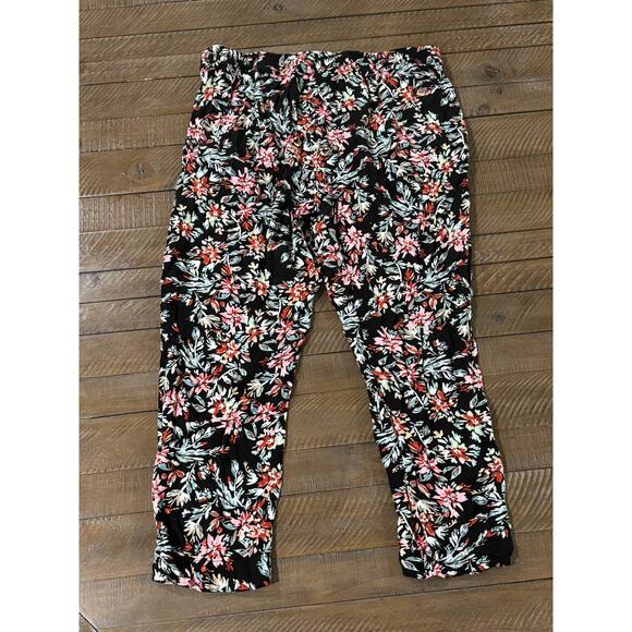 Jessica Simpson Black Floral Pull On Pants Pockets Ankle - Women's Size M - Picture 5 of 10